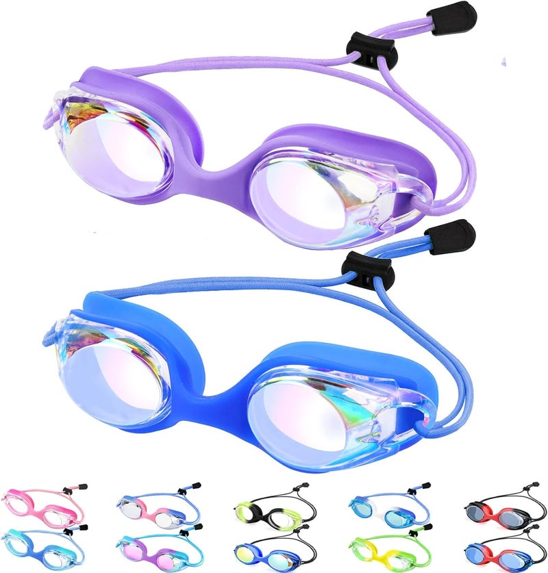 Vvinca Kids Swim Goggles with Bungee Strap No Leaking Anti Fog Toddler Goggles with Quick Adjust Ages 3-14 - Image 1